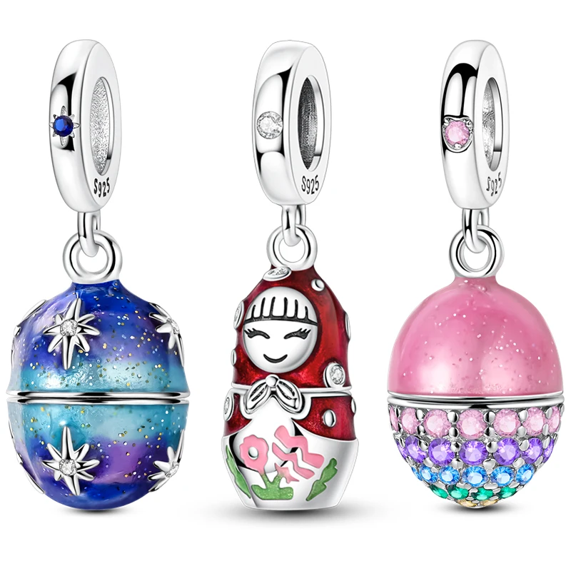 Novo 925 prata esterlina vermelho bolinhas boneca encantos pingentes caber original 925 pulseira colar fino diy jóias de aniversário