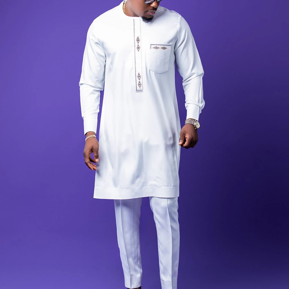 Conjunto tradicional africano para hombre, traje elegante y a la moda, conjunto informal bordado de dos piezas, caftán, novedad de 2024