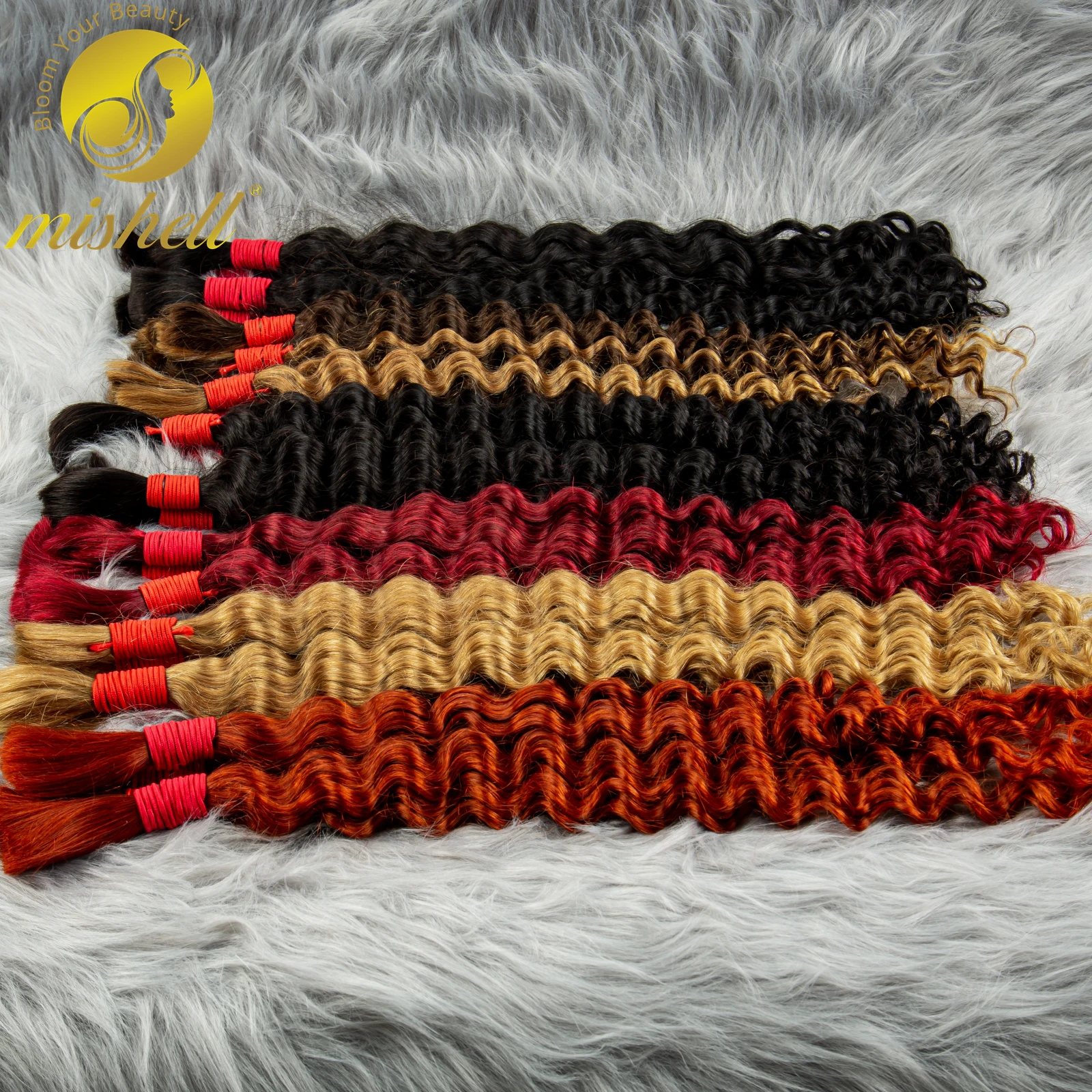 P4/27 #   Highlight Ombre Deep Wave Bulk Echthaar für Box Braids No Weft Virgin Water Wave Echthaarverlängerungen für Boho Braids
