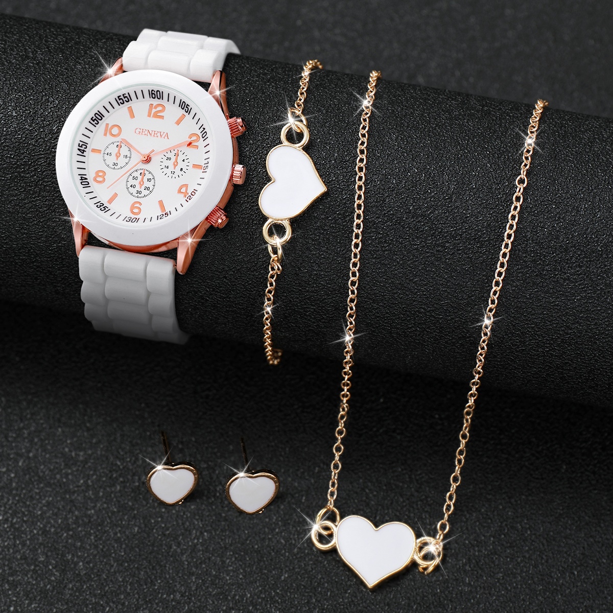 5/6PCS Dameshorloge Casual Siliconen Band Quartz Horloges Vlinder Sieraden Set (Zonder Doos)