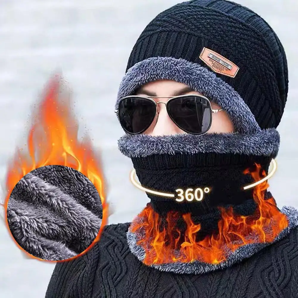 Winter Beanie Hut Mit Schals Für Männer Gestrickte Hut Winter Kappe Beanie Frauen Dicke Wolle Neck Schal Kappe Balaclava Maske Motorhaube Hüte