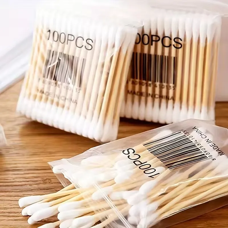500pcs Double Head Wood Cotton Swab Nose Ears Cleaning Women Makeup Tools Lipstik Cotton Buds Tip Sticks