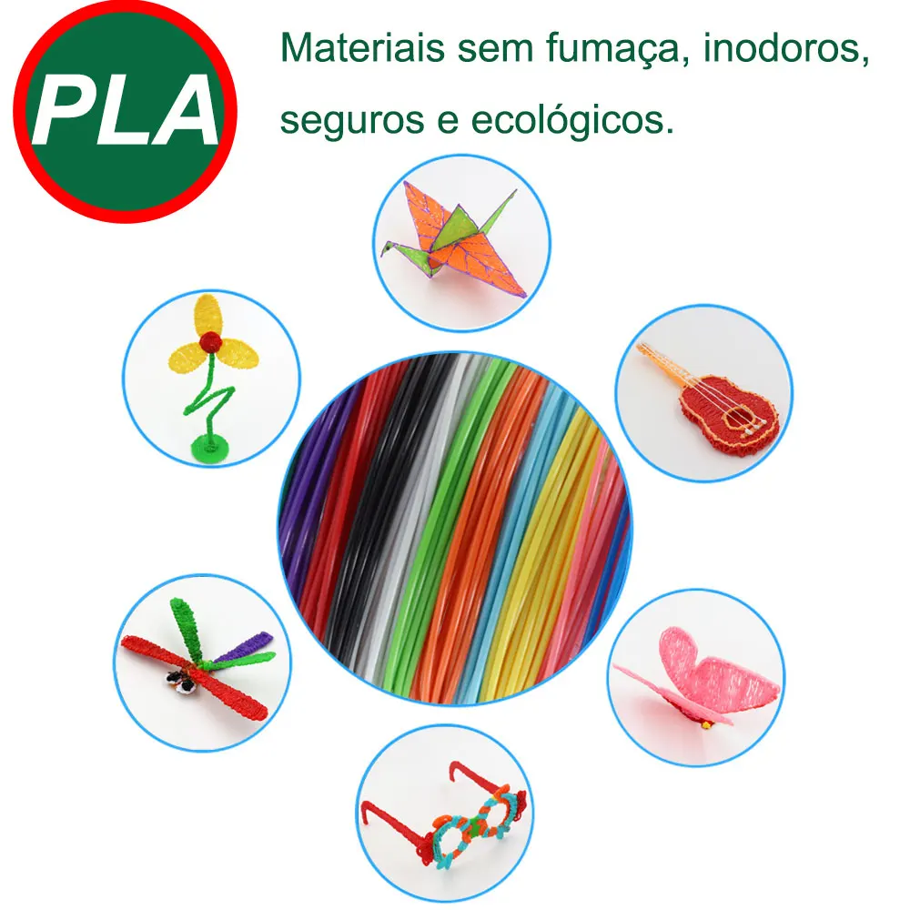Diâmetro do filamento PLA 1,75 mm, material de impressão 3D colorido para caneta 3D, 10/20/30 cores, 100M 150M 200M, incolor e inodoro, seguro e ecológico, consumíveis para impressora 3D