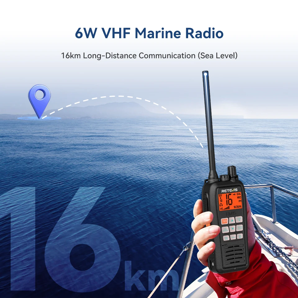 Retevis RM15 Marine-Radio-Transceiver, VHF, IP68, wasserdicht, schwimmendes Radio, tragbar, große Reichweite, Walkie-Talkies zum Bootfahren
