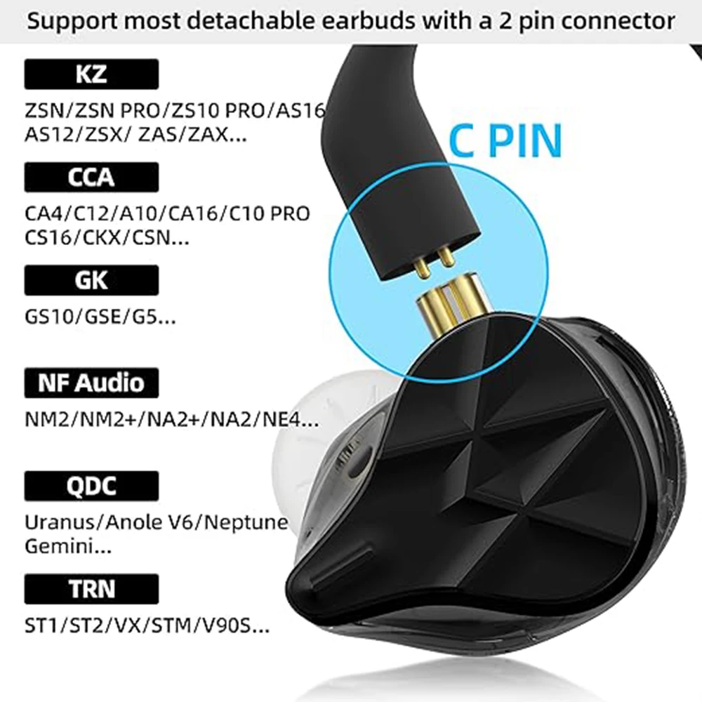 KZ AZ09 Pro Wireless Headphones Adapter Cable QCC3040 Bluetooth 5.2 Module Upgrade Cable Ear Hook C Pin With Charging Case