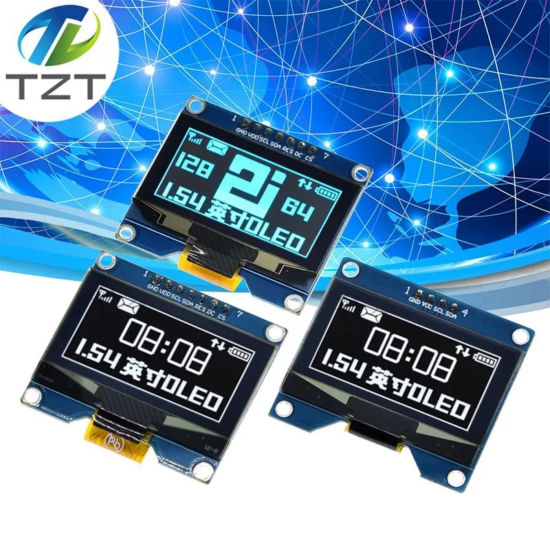 TZT 1 Chiếc 1.54 Inch 7PIN Trắng Xanh Màn Hình OLED Mô Đun SSD1309 Ổ IC Tương Thích Cho SSD1306 Giao Diện SPI 128*64