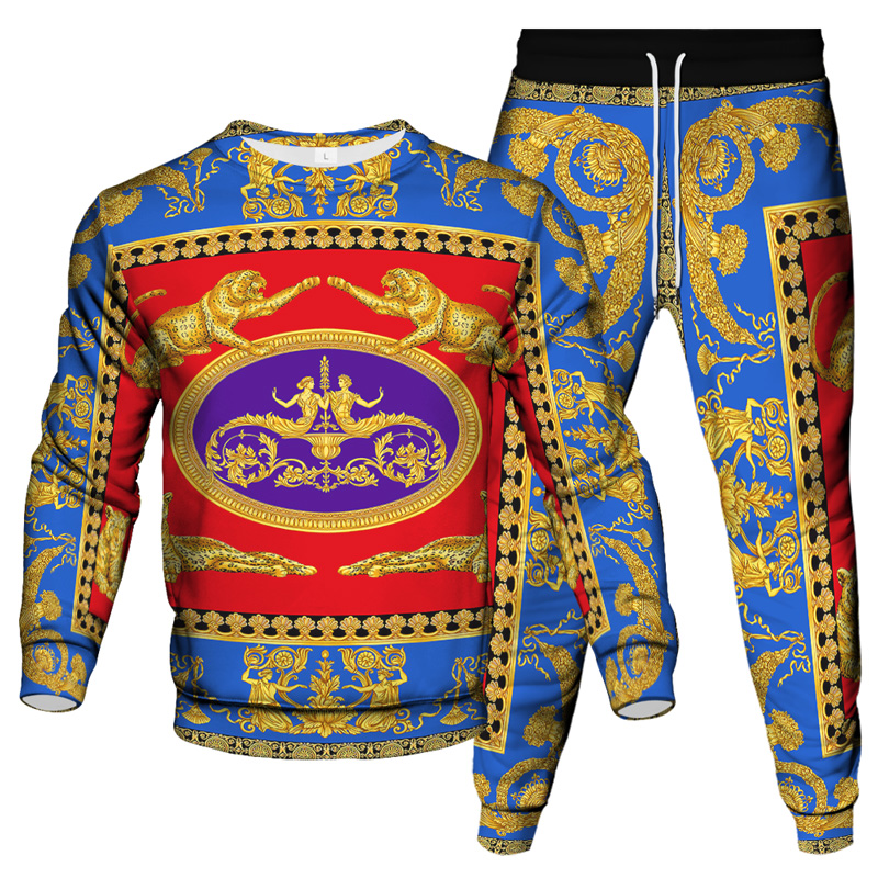 Vinatge-Conjunto de ropa de estilo barroco para hombre y mujer, chándal de 2 piezas con sudadera y pantalón para correr, ropa de calle de lujo