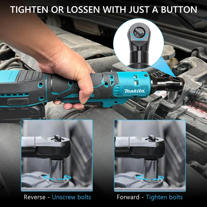 Makita 10MM Brushless Ratchet Right Angle Wrench Cordless Driver Multifunction Variable Speed Power Wrench LED 18V Power Tools