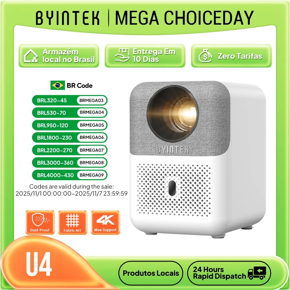 BYINTEK LOVE U4 Smart Mini Projetor de Home Theater 4K 1080P Vídeo Android WIFI para Cinema de Smartphone