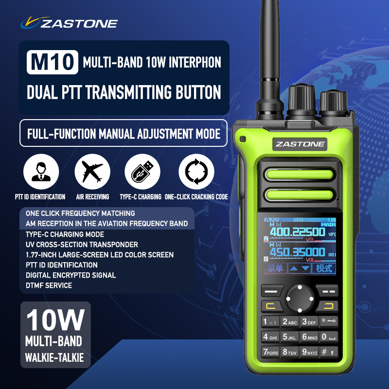 ZASTONE-Talkie-walperforé M10 10W, radio bidirectionnelle AM Air, bande d'aviation, haute puissance, CTCSS, radio FM