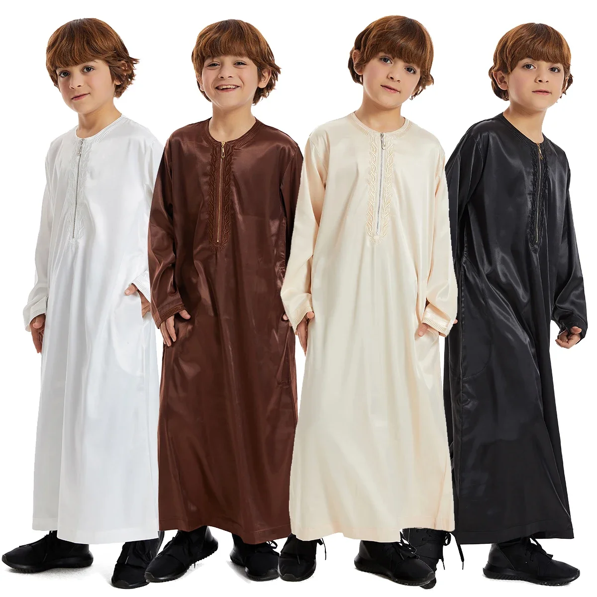 Neue 2025, Dubai, arabische muslimische Kinder, Jungen, Kleidung, Abaya, Kaftan, Robe, islamische Ramadan-Kleidung, Oman, Arabisch, Katar, Kinder-Kaftane, Kostüme