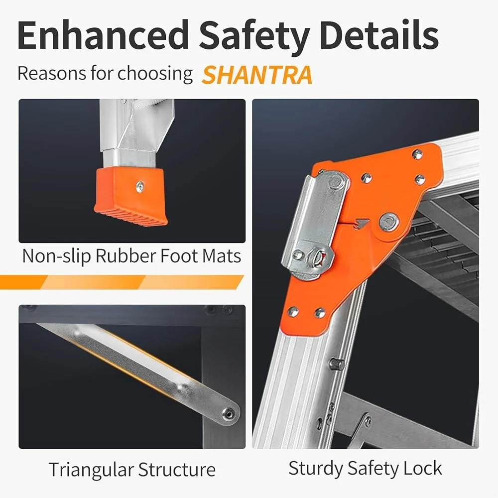 Multifunctional Adjustable Aluminum Work Platform Folding Ladder Non-Slip Scaffolding Safe Durable Lock Portable Indoor Outdoor
