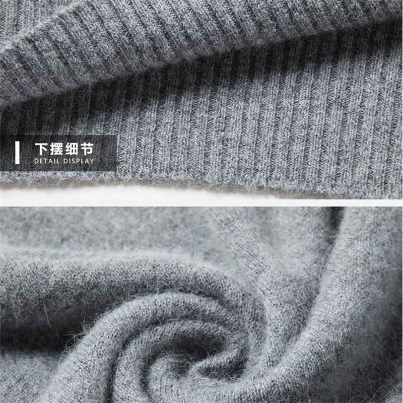 Men's Mock Neck 100% Pure Woolen Sweaters Autumn Winter Warm Cashmere Sweater Solid Knitted Pullovers for Men Slim Knitwear Tops