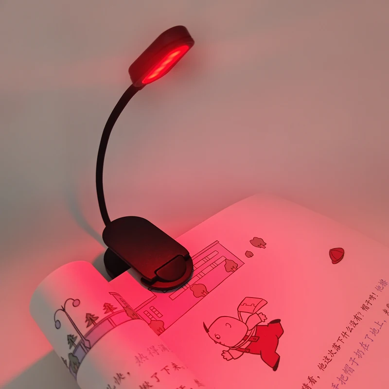 Luz de libro con Clip roja de 620nm, luz de lectura portátil recargable, sin luz azul, cuidado de los ojos para la hora de dormir, luz nocturna para aliviar la migraña