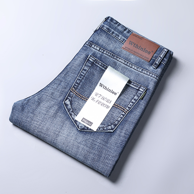 Pantalones vaqueros de negocios para hombre, pantalón informal, recto, elástico, a la moda, clásico, azul, para trabajo, ropa de marca WTHINLEE, talla 28-40