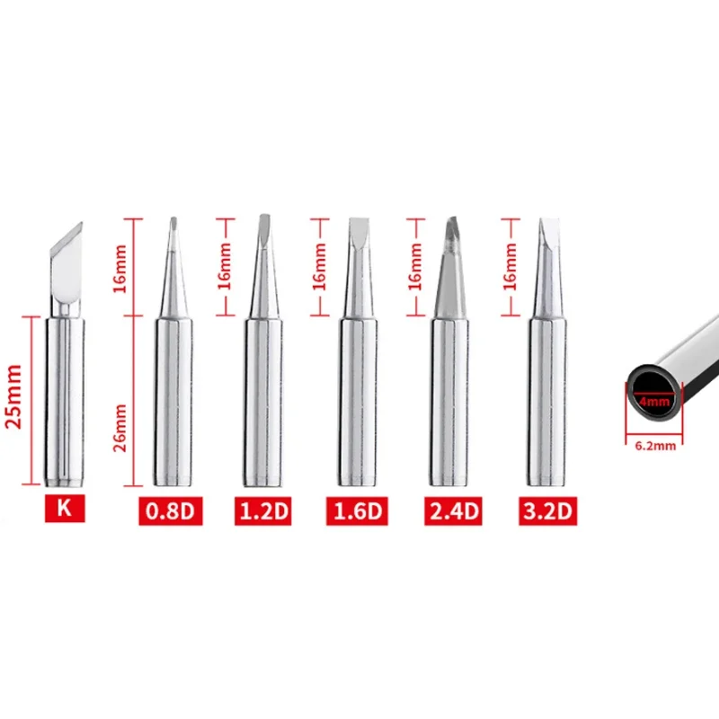 5/12Pcs I+B+K+2.4D+3C Soldering Iron 900M-T Soldering Iron Head Set Inside Hot Bare Electric Soldering Iron Tip tool pointy head