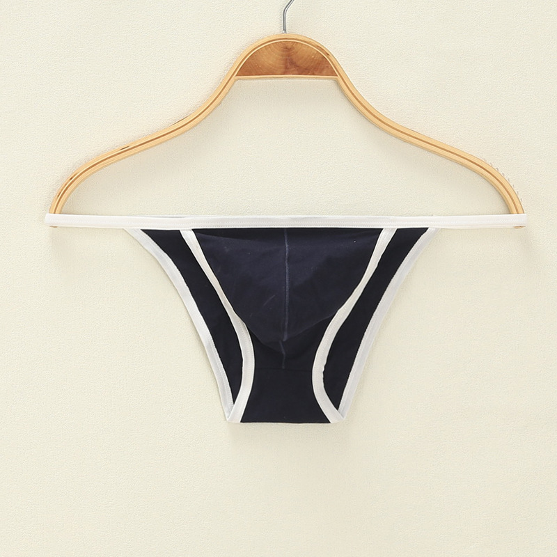 Calzoncillos de Bikini de tiro bajo para hombre, ropa interior translúcida con bolsa para pene, ropa de dormir Gay, calzoncillos pequeños, Contton, diseño Sexy