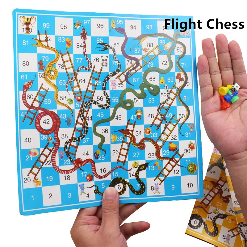 Venta al por mayor, 1 Juego de escalera de serpiente para niños, juego de ajedrez de vuelo de plástico, juego de mesa portátil, divertidos juegos de fiesta familiar, juguetes para niños