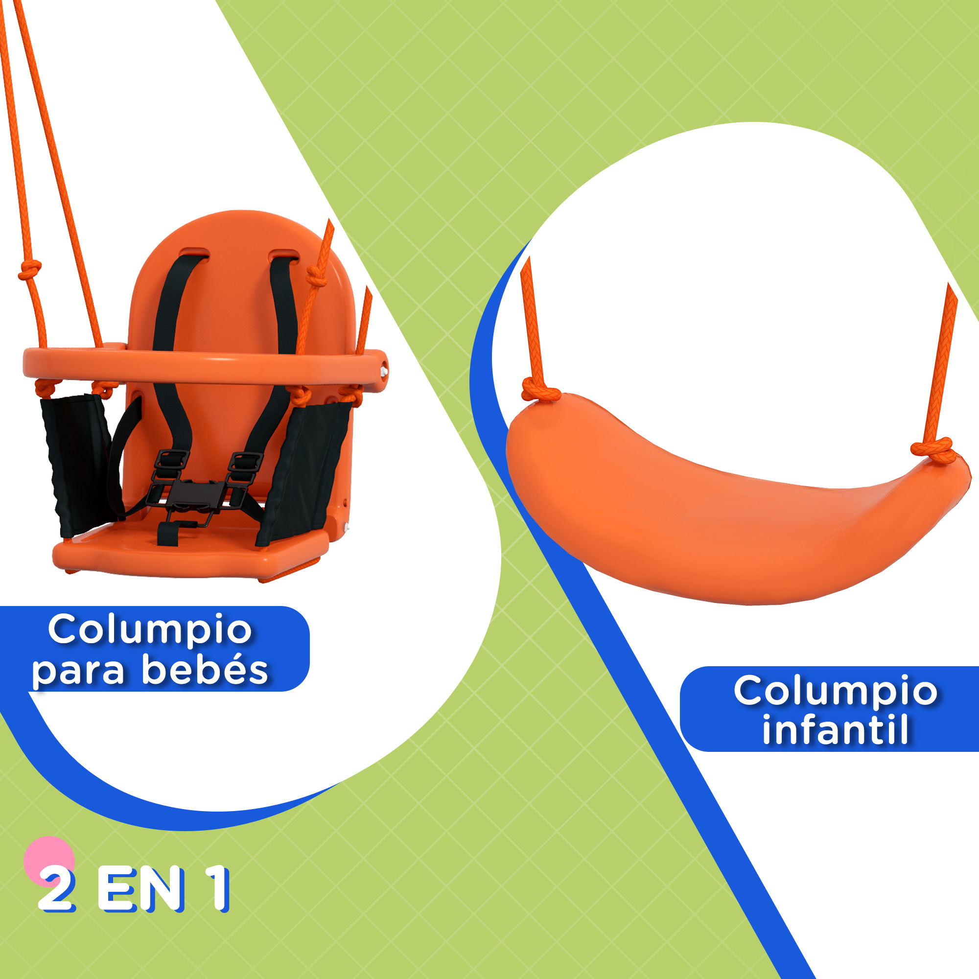 Outsunny Columpio Infantil con Cinturón de Seguridad 180x160x182 cm Naranja