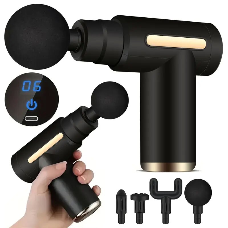 Mini pistola de massagem massageador muscular com 6 velocidades de carregamento tipo C massageador corporal elétrico portátil