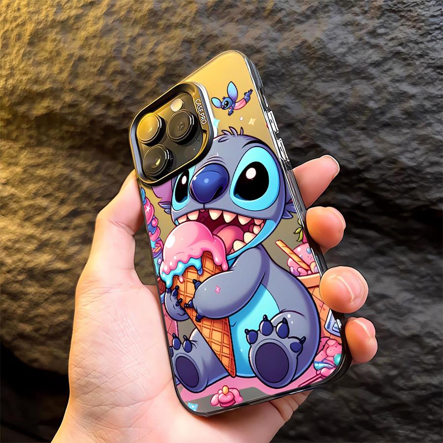 Cartoon Disney Cute Stitch Case For Apple iPhone 15 11 16 13 14 Pro Max 12 15 Plus 11Pro Matte Lens Protect Plating Phone Cover