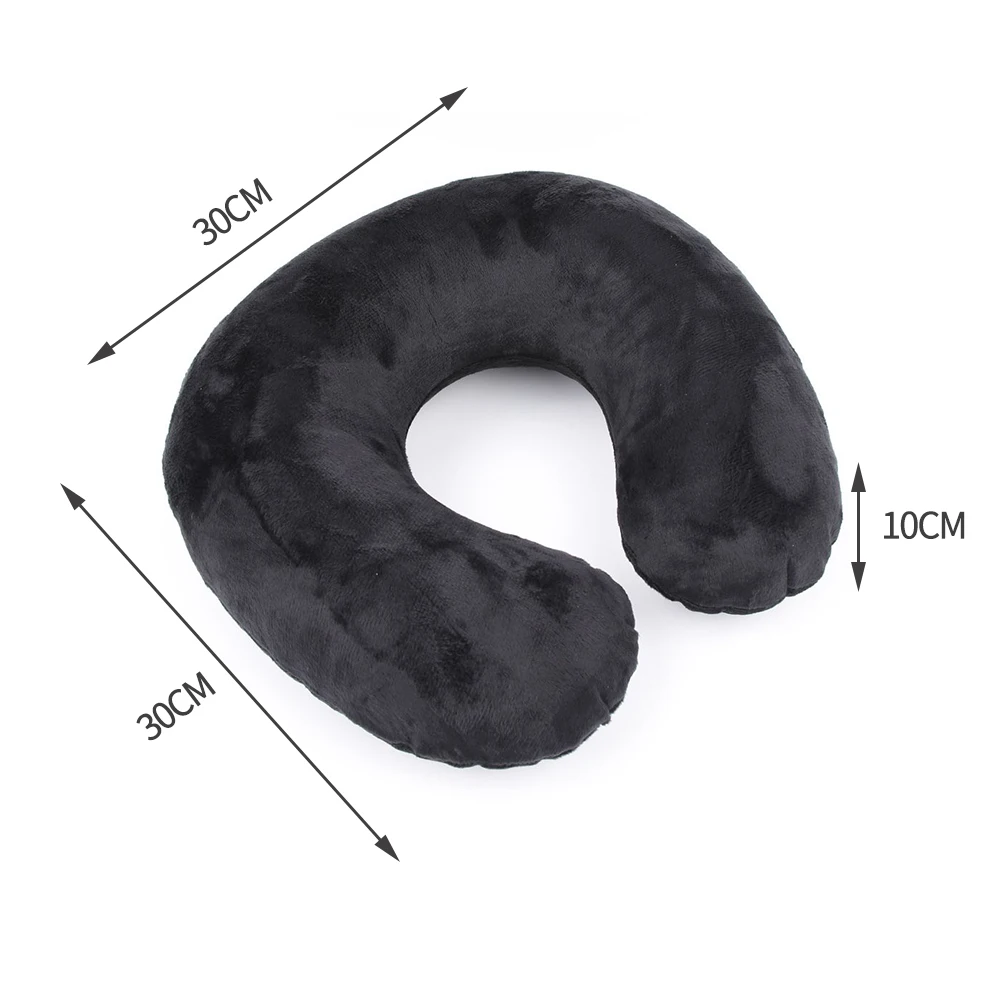 Funda de tela de felpa flocada, almohada inflable de viaje al aire libre, cojín en forma de U, almohada para el cuello, accesorios de viaje, almohada para siesta