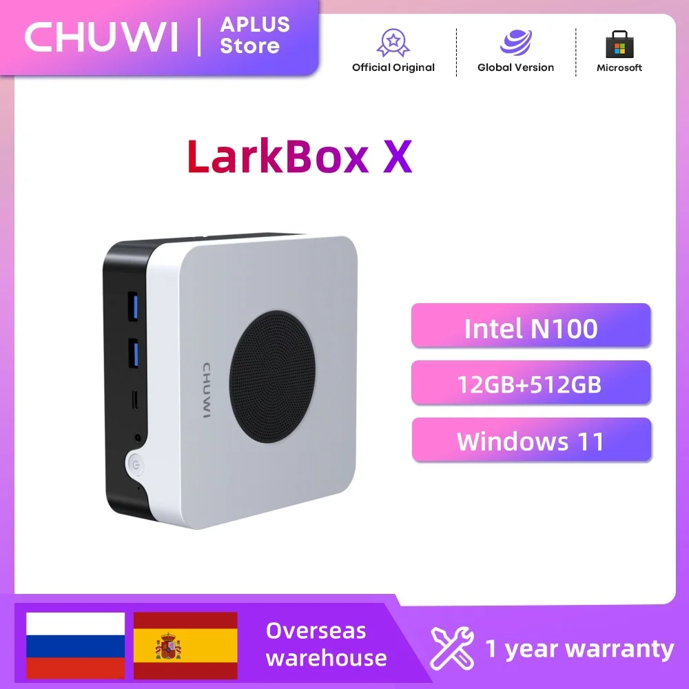 CHUWI LarkBox X mini-pc met USB C-hub Intel N100 (3,4 GHz) 4K ultra HD 12 GB LPDDR5 RAM 512G SSD Windows 11 WiFi 6 mini-computer
