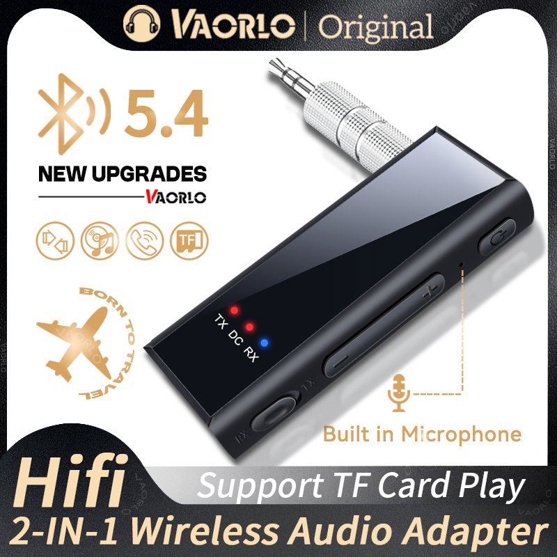 Neuer 2-in-1 Bluetooth 5.4 Audio-Sender/Empfänger 3,5 MM AUX Hifi Stereo Musik Wireless Adapter mit Mikrofonunterstützung TF-Karte Wiedergabe für Auto Flugzeug Reise TV PC Kopfhörer Lautsprecher