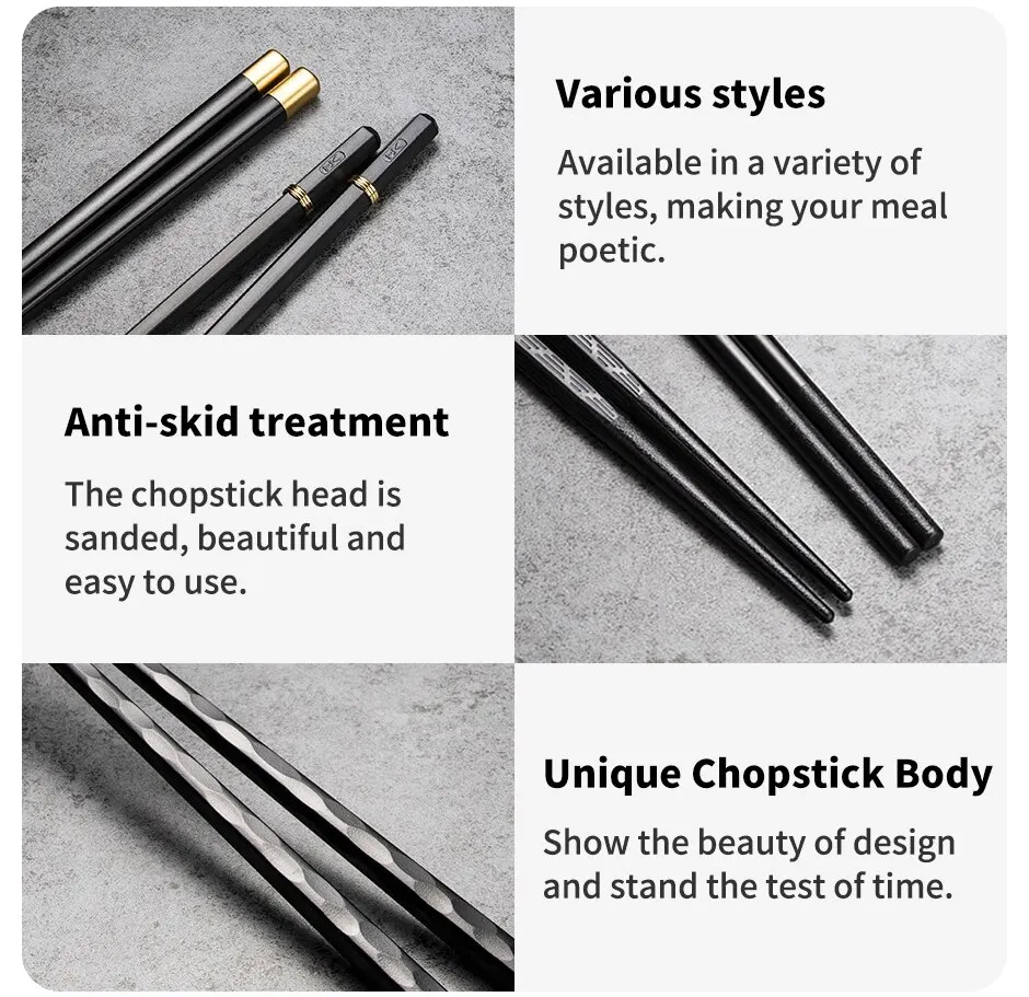 5 คู่ตะเกียบจีนญี่ปุ่นโลหะผสมReusable Mildewproof Non SilpในครัวเรือนClassic Series