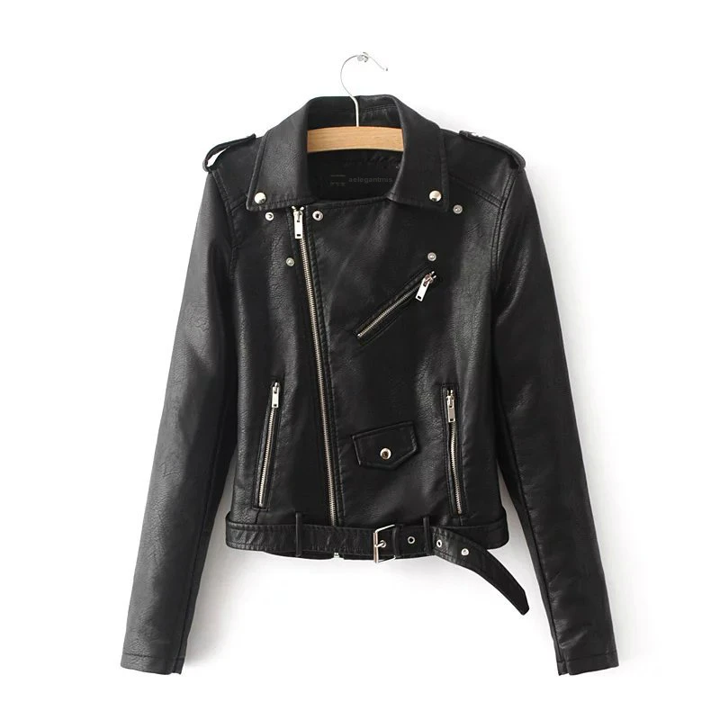 Chaquetas básicas con capucha para mujer, abrigos informales de cuero negro con cremalleras, chaqueta de motocicleta para niña 2022