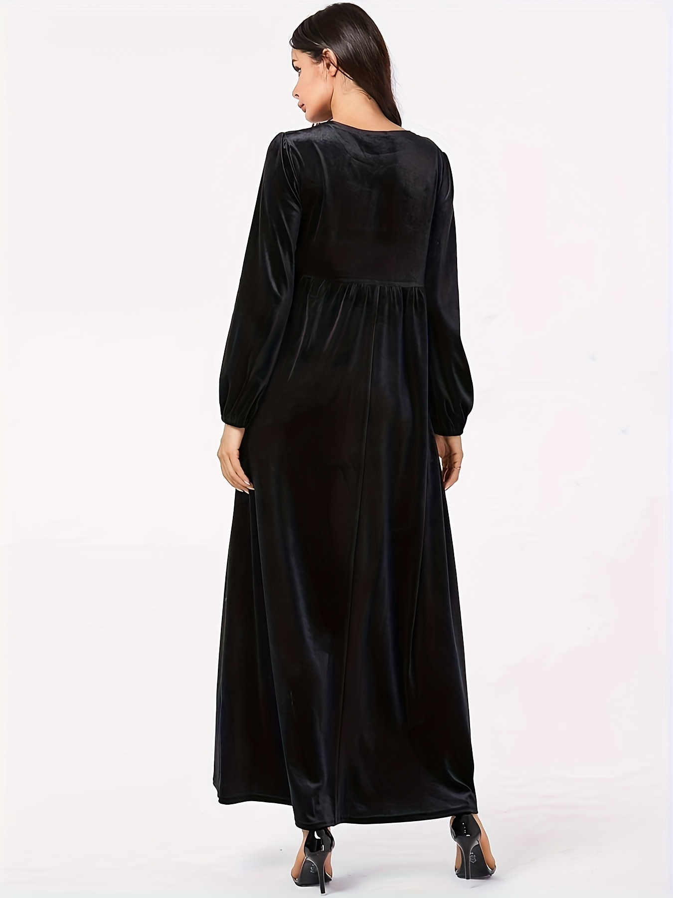 Plus Size Damen Herbst und Winter neues einfarbiges, schlankes, langärmliges Swing-A-Linien-Rockkleid aus Samt