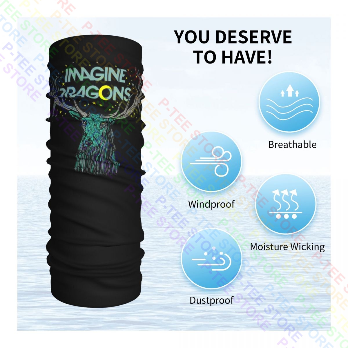 Imagine dragões alces em estrelas merch pescoço gaiter bandana lenço máscara facial unisex correndo alta elástica