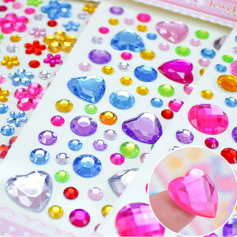 4-8 แผ่น 3D อัญมณีคริสตัลอะคริลิคสติกเกอร์เด็ก DIY ตกแต่ง Self Adhesive อัญมณีหัตถกรรม Sparkly Rhinestone สติกเกอร์ของขวัญหญิง