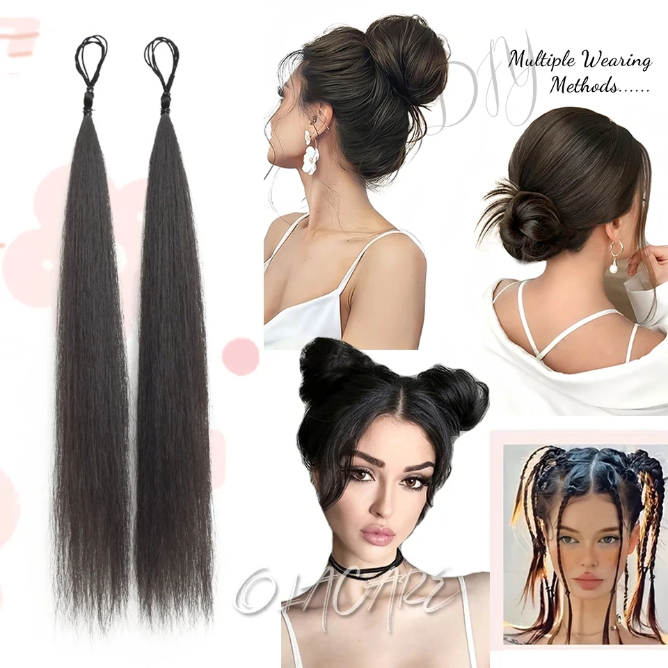 สังเคราะห์ผม Bun CURLY ตรงผม Messy Bun Scrunchies Updo ผมวงยืดหยุ่น Hairpieces สําหรับผู้หญิง Volume Fringe ปลอม
