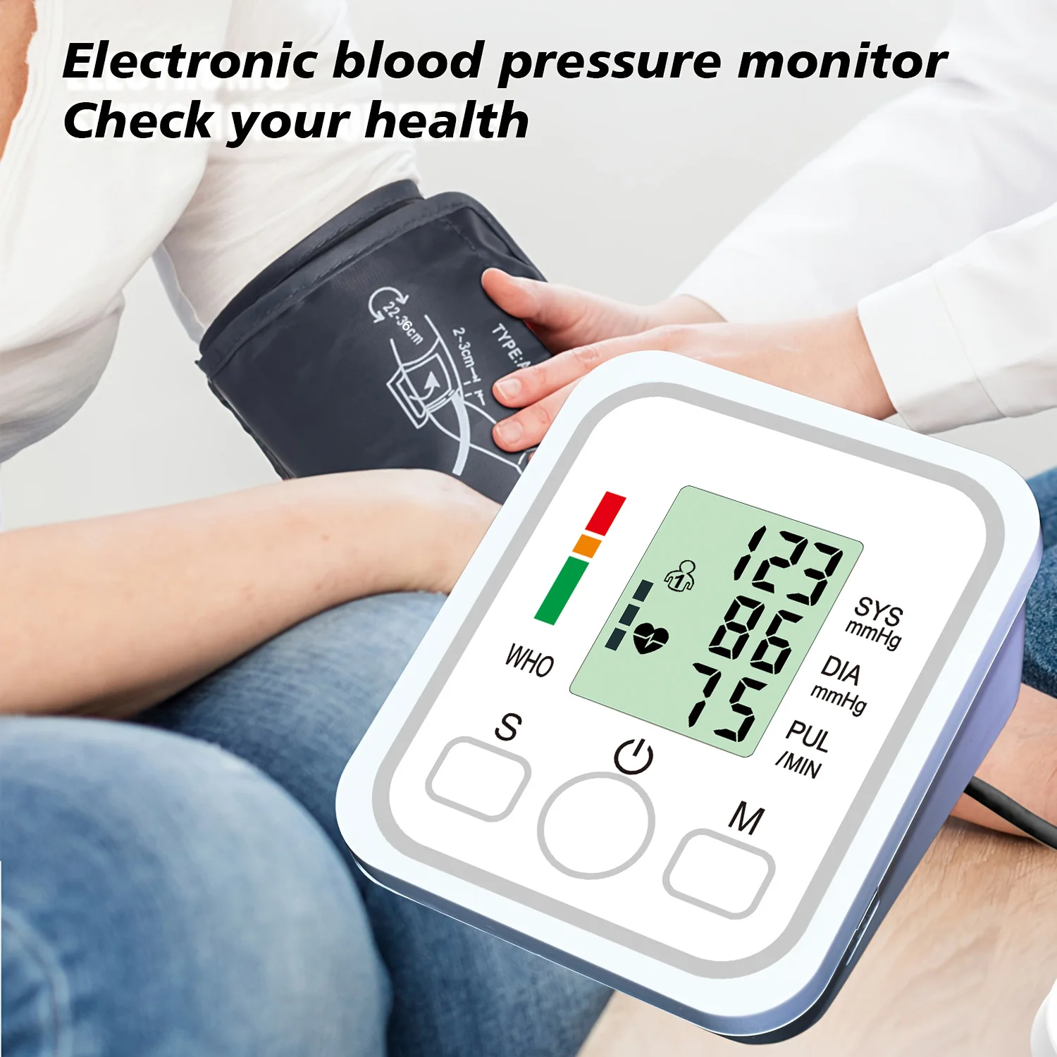 Esfigmomanómetro de brazo para el hogar, esfigmomanómetro Digital LCD, Monitor de presión arterial