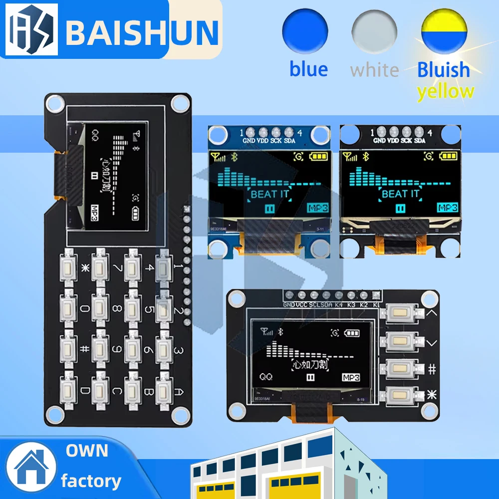 product 0.96 inch OLED IIC White/YELLOW BLUE/BLUE 12864 OLED Display with 4x4 key I2C SSD1315 LCD Screen Board for Arduino