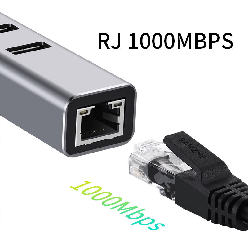 USB C HUB 1000Mbps 3 puertos USB 3,0 tipo C HUB USB a Rj45 Gigabit Ethernet adaptador RTL8153 para MacBook ordenador portátil