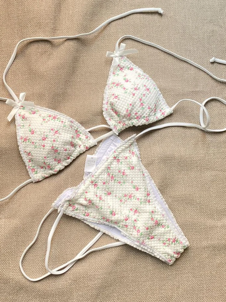 Patchwork Bikinis String Bikini ensemble volants côté maillots de bain femmes Sexy maillot de bain femme licou maillots de bain deux pièces maillots de bain