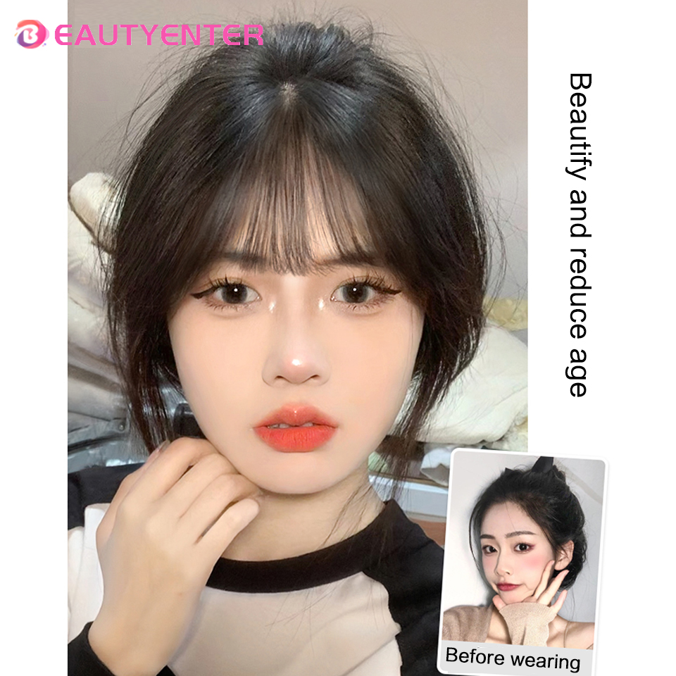 BeautyEnter-flequillo de pelo sintético, extensión de cabello, flequillo falso, clip de pelo en flequillo de aire francés, pelucas de alta temperatura