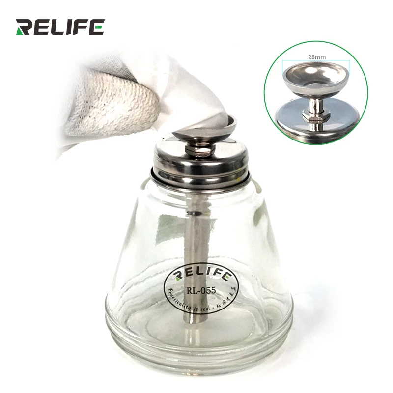 Botella vacía de Alcohol de vidrio tipo prensa RELIFE con núcleo de cobre, dispensador de solución antiestática y anticorrosión, botella de limpieza