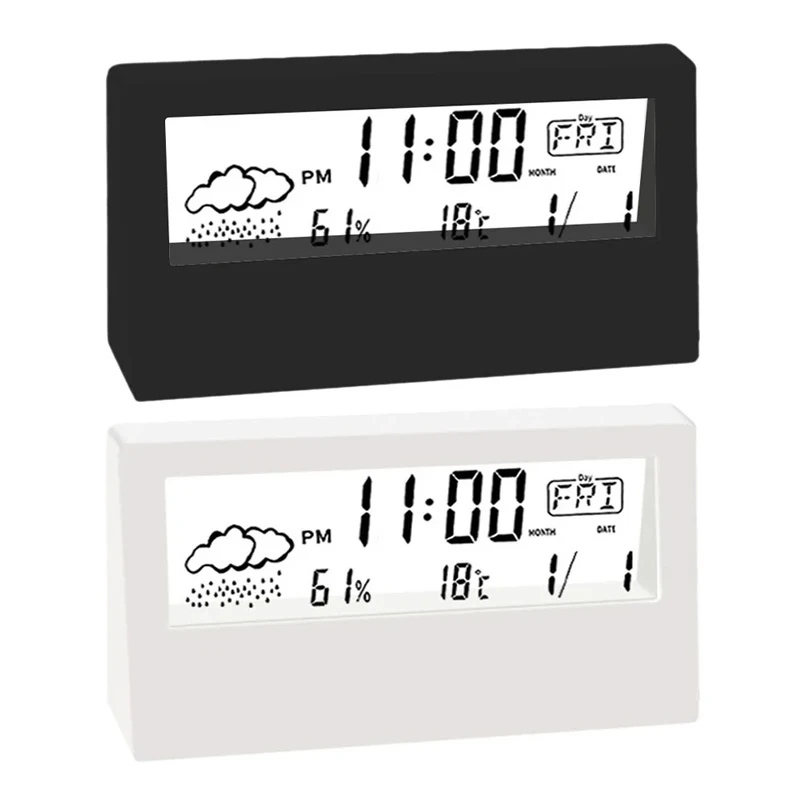Reloj electrónico medidor de temperatura y humedad estación meteorológica para el hogar con alarma LED termómetro termo higrómetro multifunción