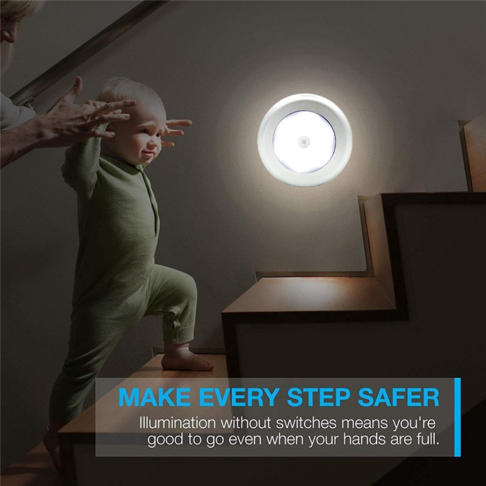 6LEDs Night Light Under Cabinet Closet Round Led Lamp Wireless Wall Lamp Touch Sensor Bedside Reading Lamp For Kitchen Bedroom