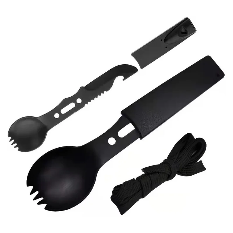 Vajilla para acampar, cuchillo de acero inoxidable para exteriores, tenedor, cuchara, cubiertos de Picnic multifunción portátiles, equipo para acampar al aire libre