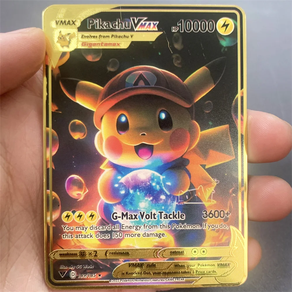 Pokemon การ์ดโลหะ 10000 คะแนน Pikachu Charizard Arceus การ์ด Golden ภาษาอังกฤษ Mewtwo Vmax GX อะนิเมะคอลเลกชัน Battle การ์ดของขวัญ