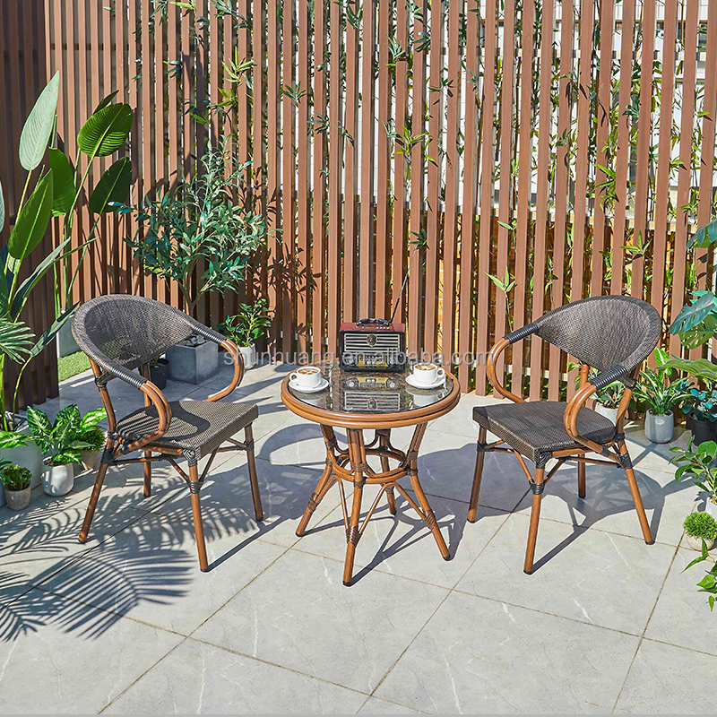 All weather bistro cast aluminum coffee table set  outdoor  armrest chair round table for garden or balcony
