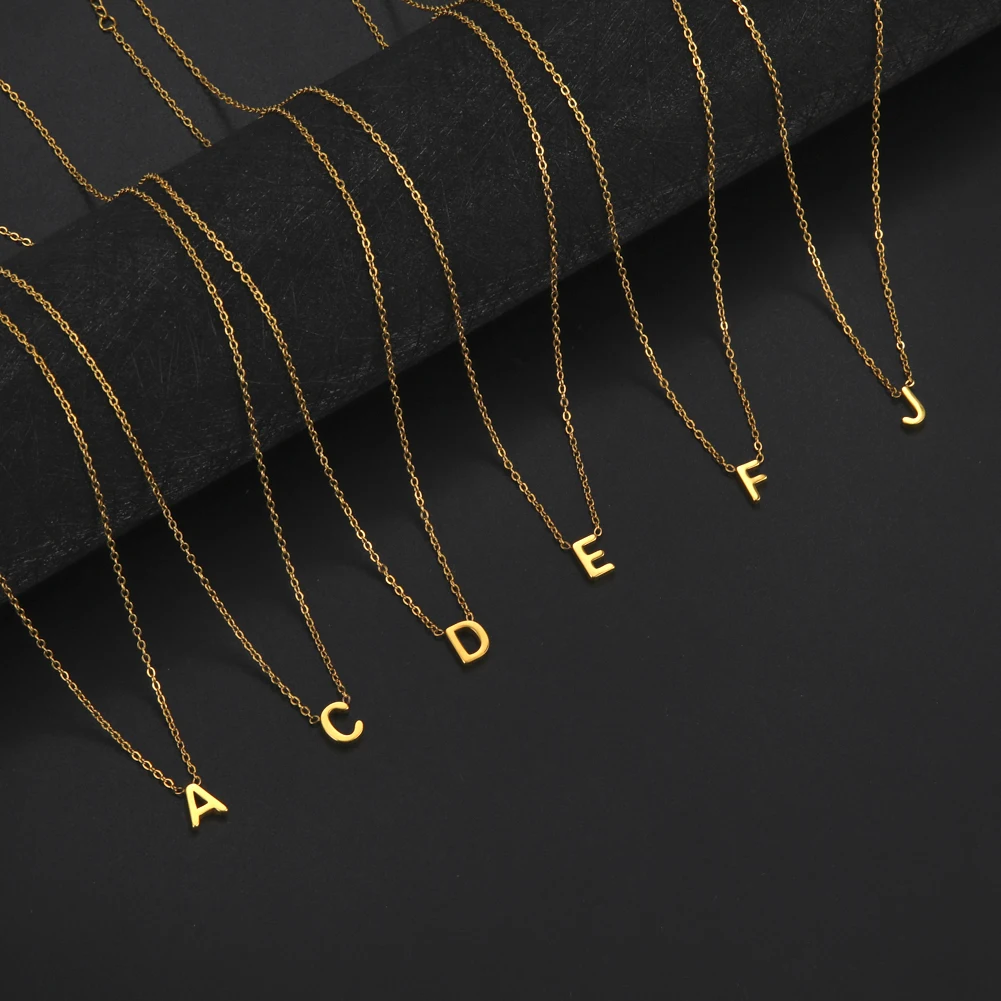 Cazador-collar minimalista con letras iniciales de A-Z para mujer, gargantilla de acero inoxidable con alfabeto, joyería, regalo de cumpleaños, venta al por mayor