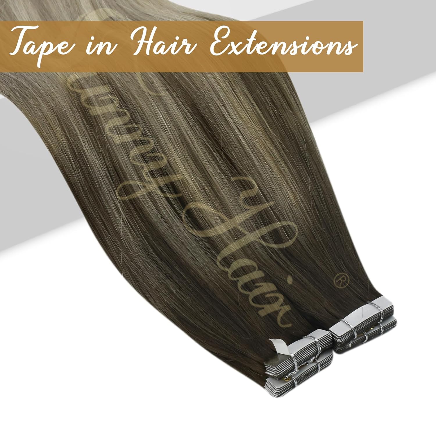 [NEU]VeSunny Tape In Haarverlängerungen Echthaar Echthaar Balayage Farbe # 4-14-60 Skin Weft Glattes, nahtloses Haar