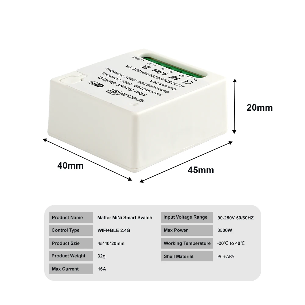 Matter 16A WiFi mini interruptor inteligente desconexión de paso salidas de Control Dual funciona con Apple HomeKit Alexa Google