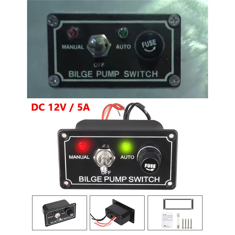 DC 12V Fused Marine Bilge Pump Switch Panel with LED Indicator Light Manual/Off/Auto 3-Way Toggle Switch