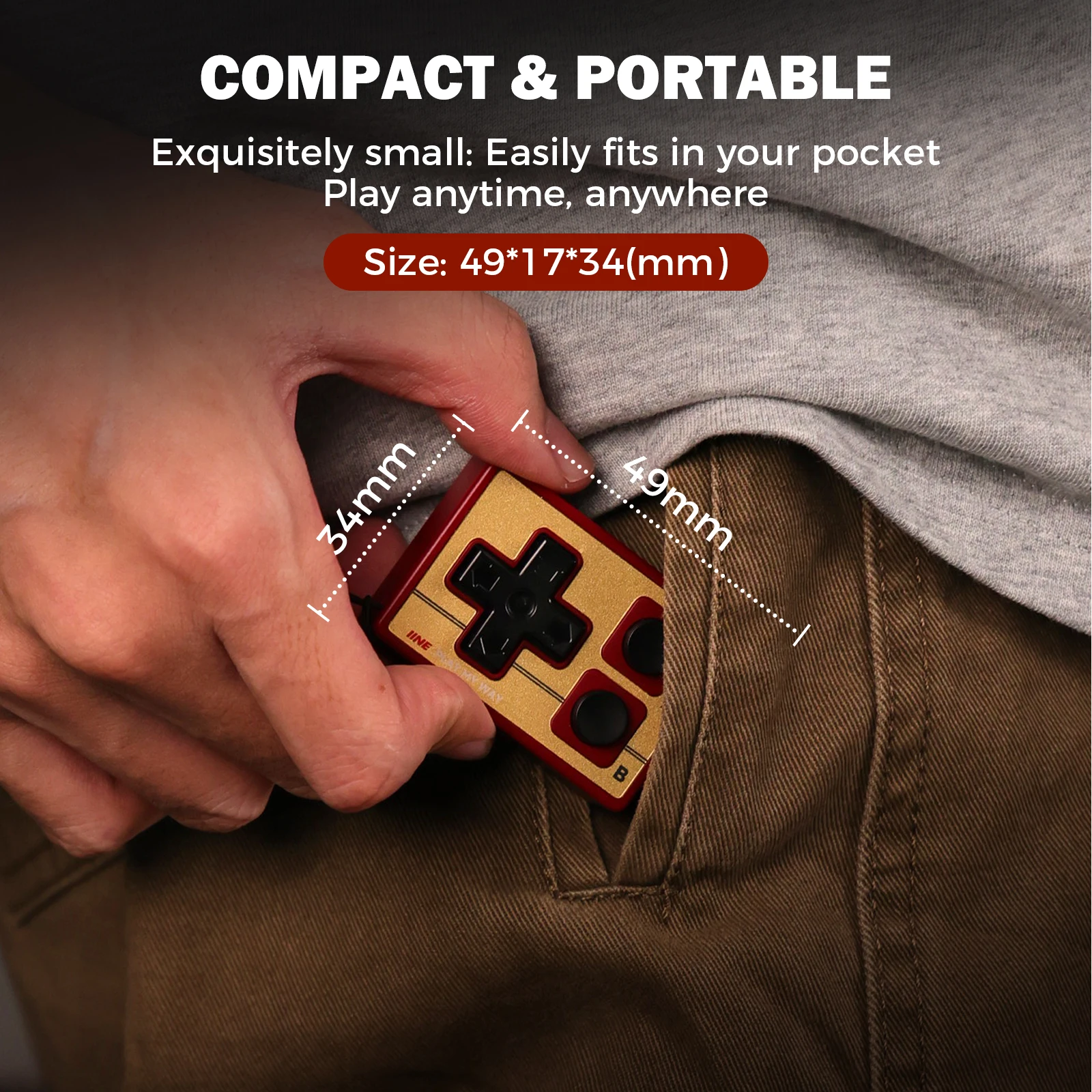 IINE Gamebrick Mini Retro Controller/Portable controller/10-hour long battery life/Multi-platform compatibility/Supports mouse a